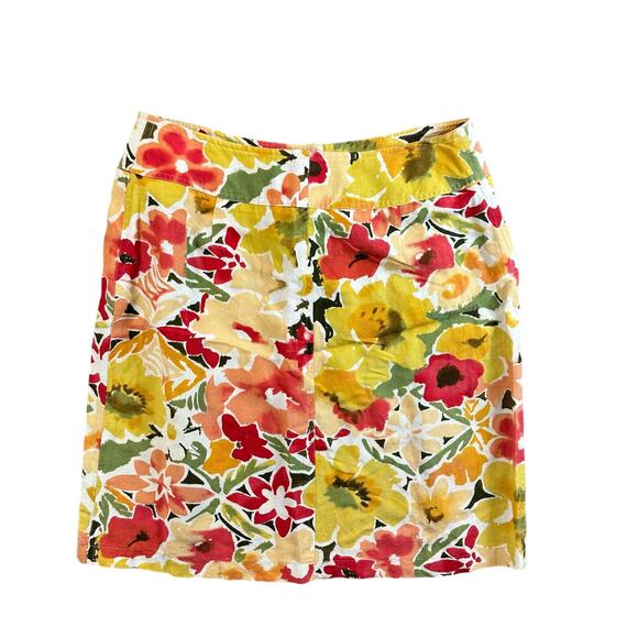 Vintage Harve Benard Linen Tropical Floral Pencil Skirt Yellow Green Red 80s 90s - Picture 2 of 7